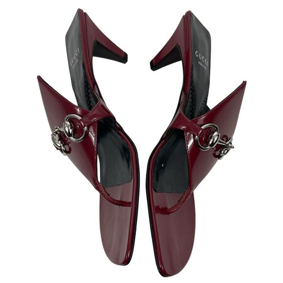 Gucci Mariame Horsebit Leather Thong Sandals Kitten Heel Red Size 36.5 - Picture 8 of 13
